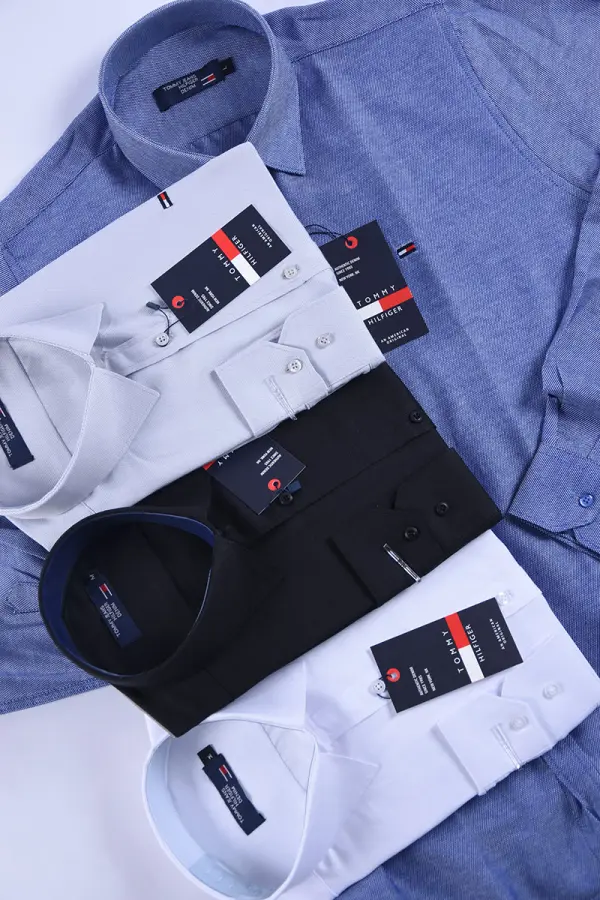 Pack de 4 Chemises Tommy Oxford coton piqué Ref-Pck07810( Bleu roi + Blanche + Gris clair + Noir )